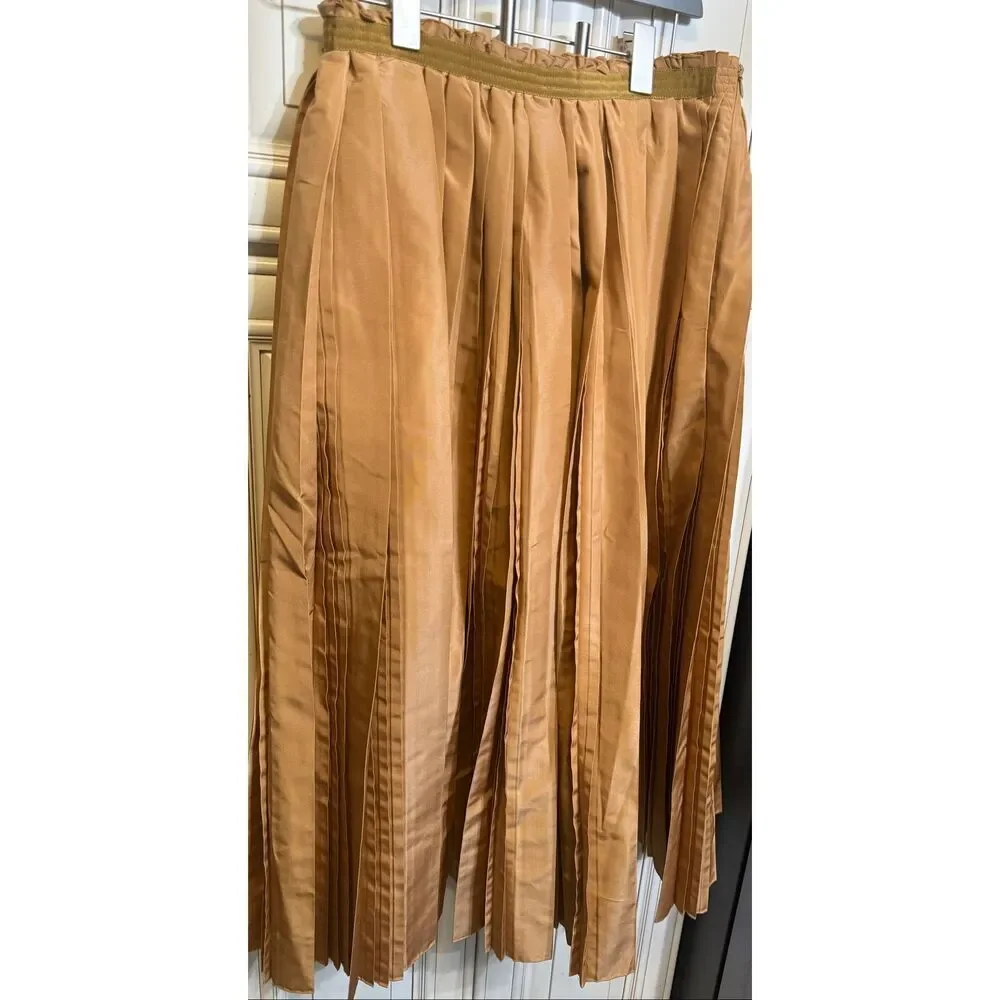 Rare Prada Milano  Pull-On Pleated A-Line Midi Skirt Tan Brown Size 38 NWOT